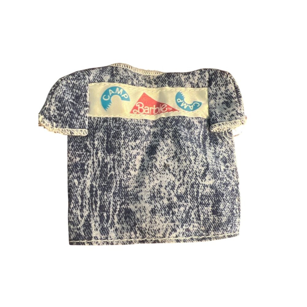 Vintage Barbie Ken Camp Denim Pattern Doll Shirt Front Graphic 80s Estate